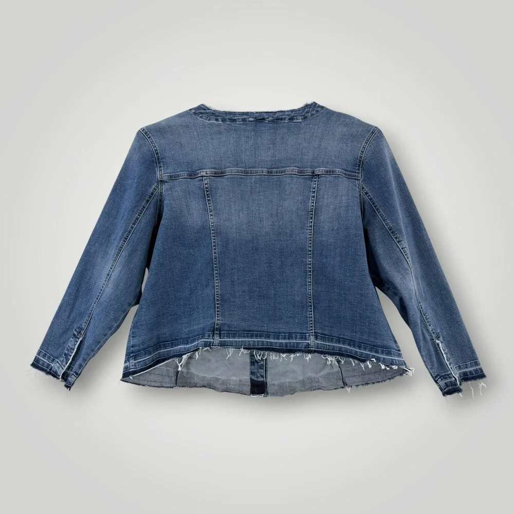 Nicole Miller Denim Jacket Womens‎ 3X Pearl Rhinestone Fringe Trim